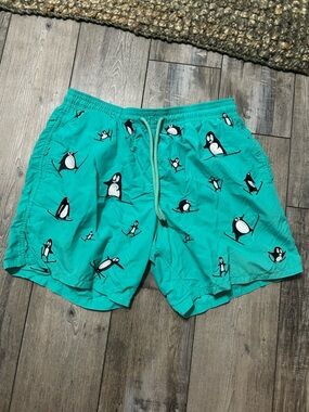 Vilebrequin special edition embroidered penguin Mistral swim trunks teal aqua